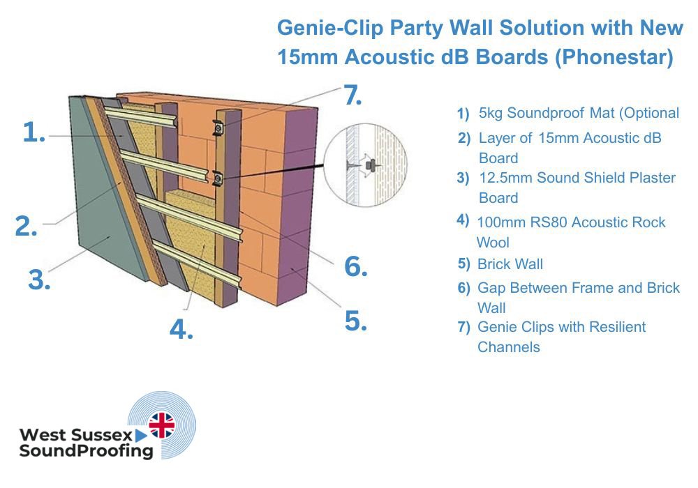 Genie Clip Party Wall Solution with new 15 mm Acoustic dB Boards (Phonestar)